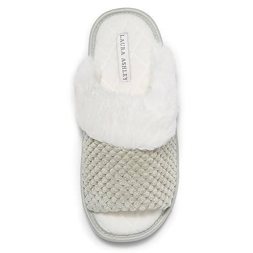 Laura Ashley Ladies Spa Slipper Plush Slide Memory Foam Insole Lightweight & Breathable