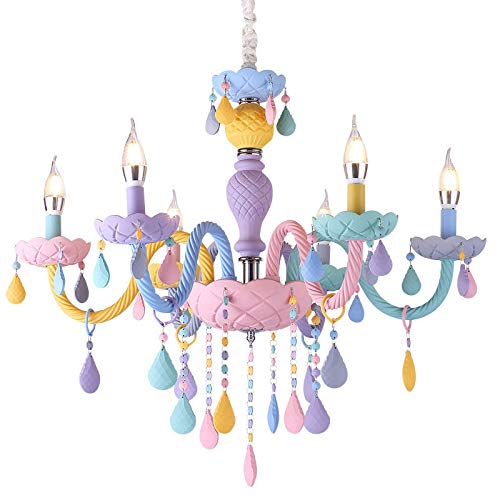 WDW Geniune K9 Crystal Chandelier Pendent Ceiling Light Children's Room 6 Arms Macaron Multiple Colours (6 Arms)