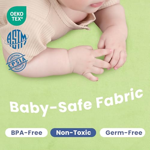 Image of Huloo Sleep Baby Play Mat for Floor,1.3 inchThick Elasti-Foam 50x50 Playpen Mat for Toddlers Infant kids,Water-Repellent Soft Velvet for Tummy Time,Non-Slip Backing for Crawling,Tatami Style(Light Green)