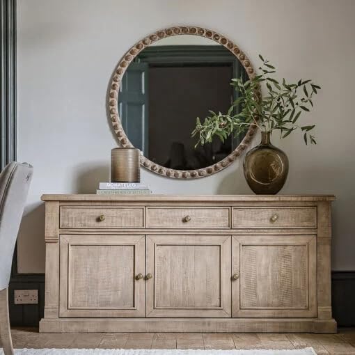 Levon Artisan Solid Wood 3 Door 3 Drawer Sideboard Cabinet Rustic Farmhouse Buffet Storage Cabinet Wooden Console for Dining & Living Room Natural Finish-image-46