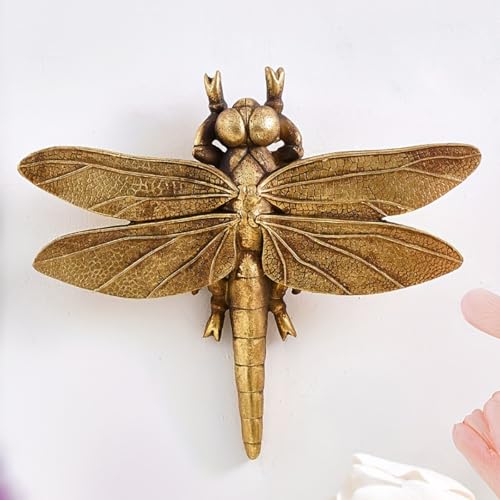 Semeid Large Gold Dragonfly Wall Decor - 3D Resin Vintage Insect Wall Art Hanging Sculpture for Indoor & Outdoor Home, Garden & Living Room Décor