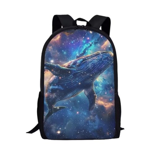 Galaxy Whale Print School Bag For Kids Boys Cool 17 Inch Large Durable Book Bag Double Zipper Lightweight Comfy Padded Student Backpack