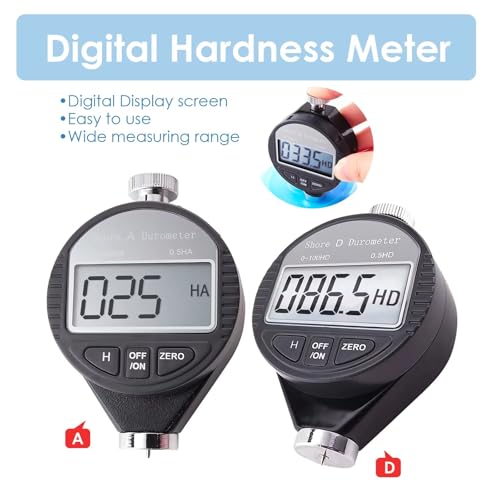Image of Rubber Hardness Tester, Digital Shore A Hardness Tester Precision 0-100HA Measurement for Rubber Tires and Elastic Materials 0.5HA Resolution with Large LCD Display for Tire, Plastic, Leather, Wax