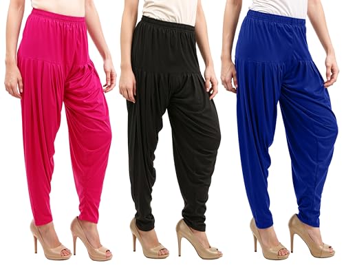 Image of Buy That Trendz Combo Offer (Pack of 3) Cotton Viscose Lycra Dhoti Patiyala Salwar Harem Bottoms Pants for Womens (White, Maroon, Black)