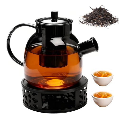 BORDEAG Teekanne mit Stövchen 1500ML Teekanne mit Siebeinsatz Teekannes aus Glas Glasteekanne Teapot Teekannes Glas Tee Kanne Teebereiter für Losen Tees Fruchttee Duftender Tee