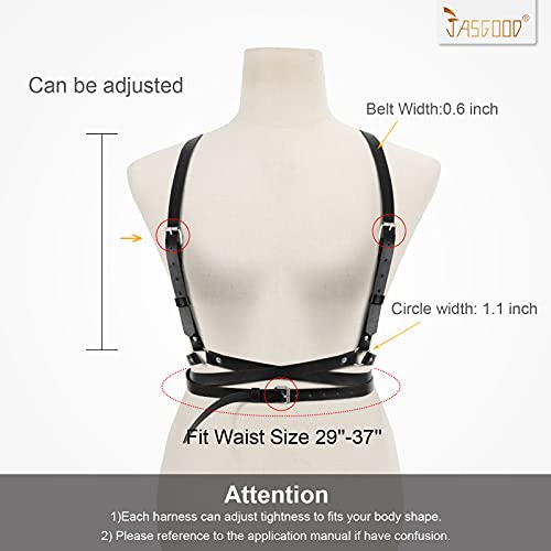 JASGOOD Punk Waist Belt Women PU Leather Skinny Body Adjustable Belts with Gothic Circle for Party4