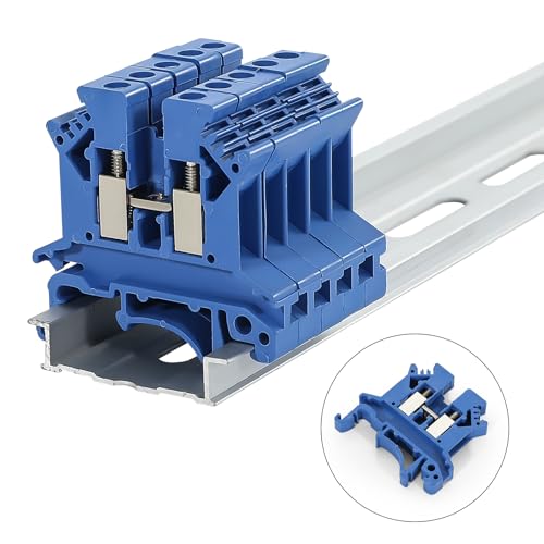 Meowlian 100PCS Blue UK-2.5B Din Rail Terminal Block Wire Kit - for 12-22 AWG 20A 600V Electrical Distribution Box, Solar Power System, PLC Industrial Control Automation Panel DIY CNC RV
