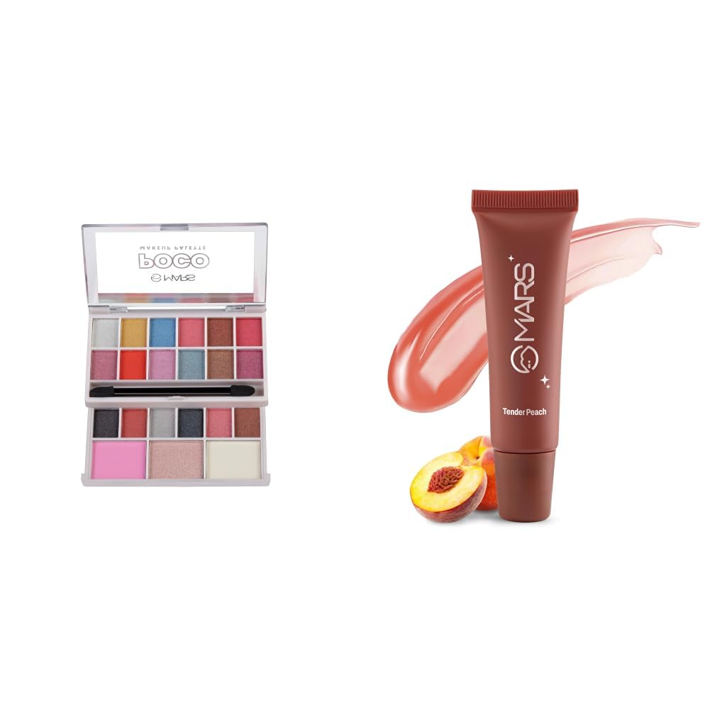 MARS Poco Face Makeup and eyeshadow Palette with Slider Case MARS Lippy Top Hydrating Lip Gel 10ml 03-TENDER PEACH-image-44