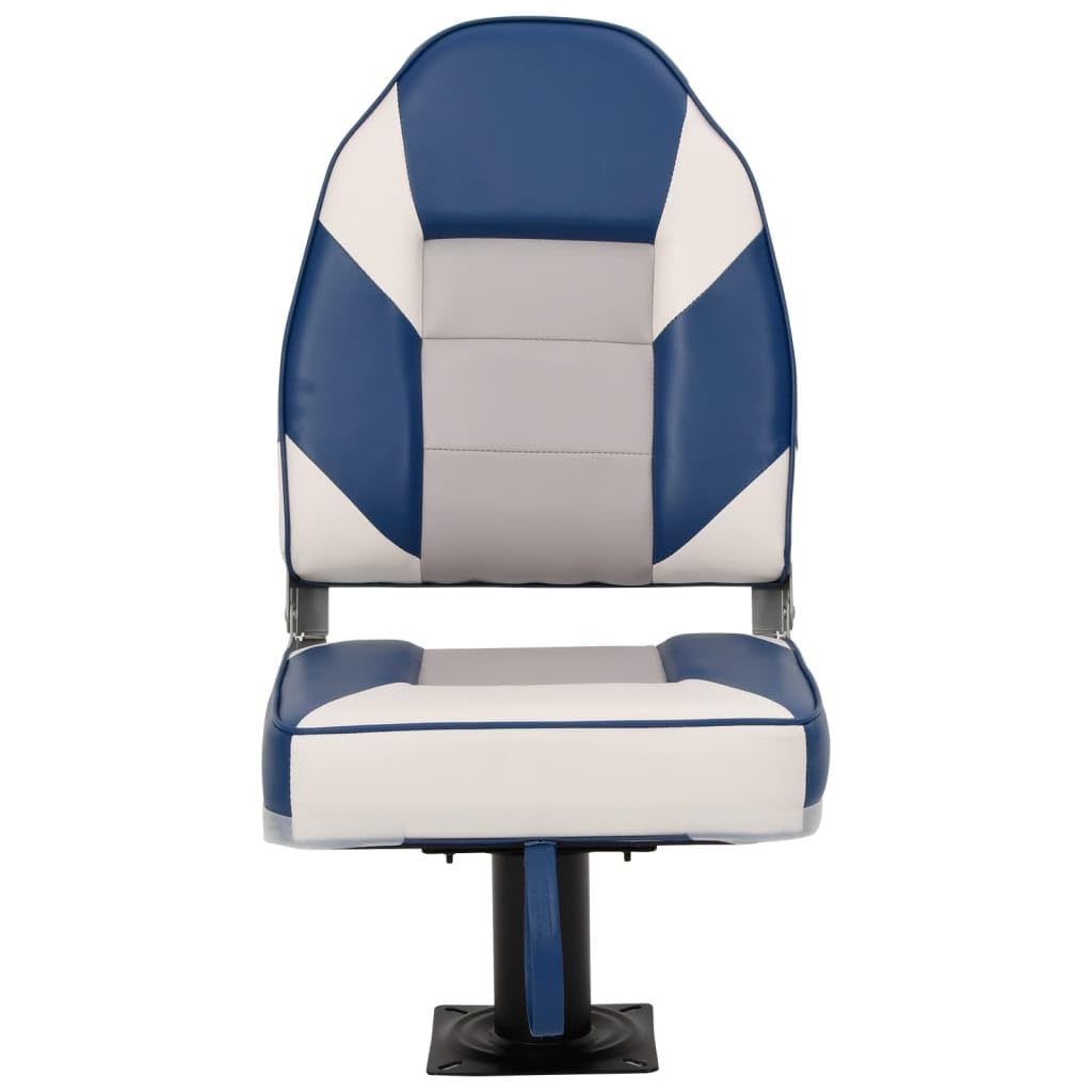 Juego de 2 asientos plegables para barco con consola de asiento, silla de barco con respaldo alto, asiento plegable para barco y pesca, bisagras de aluminio robustas, color blanco y azul
