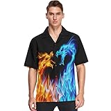 visesunny Mens Casual Button Down Short Sleeve Hawaiian Shirt Cool Fire and Water Dragon Animal Pattern Aloha Shirt