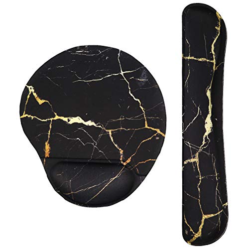 iLeadon Keyboard Wrist Rest Pad and Mouse Pad with Wrist Rest Support Gel Set, Ergonomic Wrist Support with Anti Slip Rubber Base for Home Office Easy Working Typing Pain Relief, Black Marble