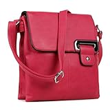 AOSSTA Women's Cross Body Shoulder Messenger Bag Multiple Slip and Zip Pockets Handbag with Storage Pocket Adjustable Strap (Red)