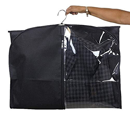 Image of Kuber Industries Half Transparent Blazer Cover|Suit covers with zip for Men, Women|Cloth Organizer for Wardrobe|Transparent Window & Premium Zipper|Pack of 3 (Black)