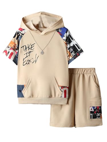 COZYEASE Boys' 2 Piece Outfits Letter Graphic Colorblock Short Sleeve