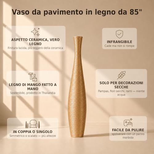 Image of Leewadee Large Floor Vase 34 inches Mango Wood for Pampas Grass, Dried Flowers