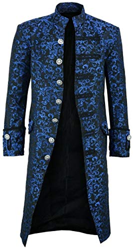 Ieuan Men's Steampunk Coat Vintage Jacket Victorian Tailcoat Frock Coat Pirate Duster Admiral Gothic Costume Long Jacket Blue