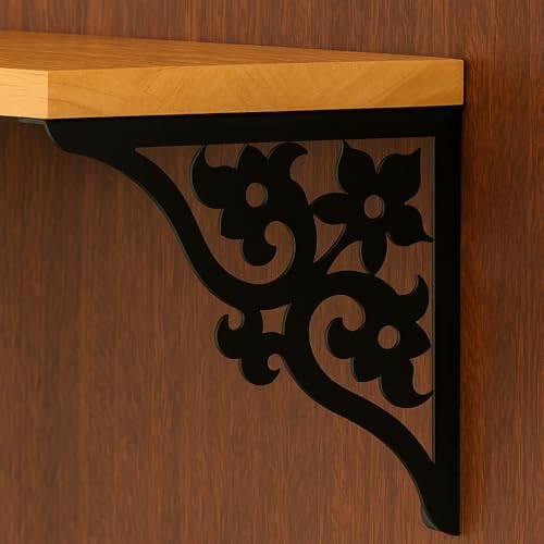 Image of Spillbox Wooden Pooja Metal Shelf |Wall Mountable|Pooja Stand for Home wall Mount|Pooja mandir|wall Mounted Home Temple for Puja Room |Pooja Stand | Mandir-Triple Floral (Small Black)