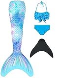 DNFUN Mädchen Meerjungfrauenschwanz mit Bikini Set -Kinder Meerjungfrau Flosse mit Mermaid Tail zum Schwimmen