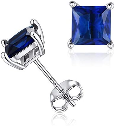 925 Sterling Silver Princess-Cut Birthstone Stud Earrings For Women Fits Sensitive Ears Minimalist Gemstone Jewelry(with Gift Box)
