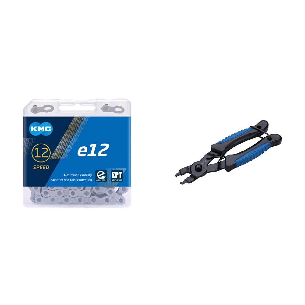 KMC Fahrradkette e12EPT, 12-fach, 1/2"x11/128", 130 Glieder, silber & BBB Cycling LinkFix Kettengliedzange für Fahrräder, BTL-77