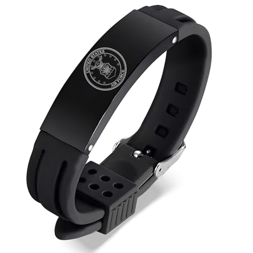 Men's Air Force Veteran Bracelet Adjustable US Air Force Badge Wristband Veteran Silicone Bracelets Jewelry Gifts for Dad,Husband