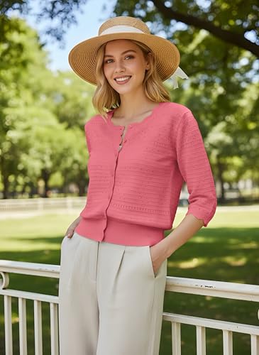 Image of GRACE KARIN Womens 3 /4 Sleeve Cardigan Sweater, Lightweight Cropped Cardigan Trendy, Dressy Casual Crochet Bolero Shrugs