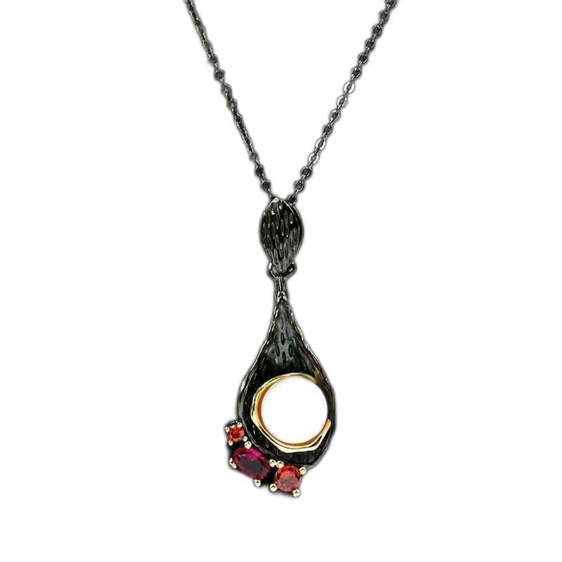 Collier Pendentif en Or Noir avec Perles d'eau Douce, Chaîne Argent S925 Bijoux