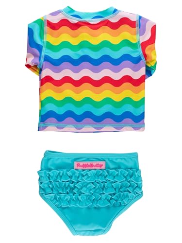 Image of RuffleButts Baby /Toddler Girls Long Sleeve Rash Guard 2 Piece Swimsuit Set w /UPF 50+ Sun Protection with Zipper