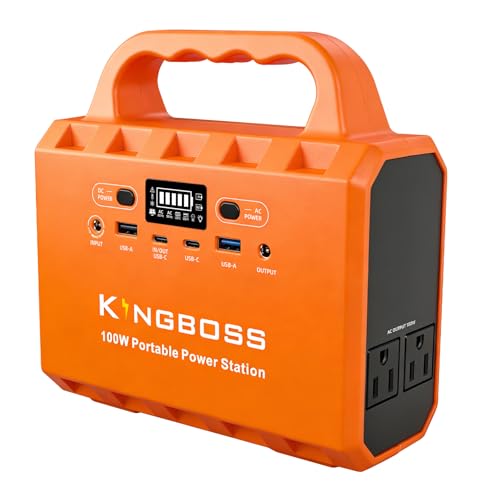 KINGBOSS 100W Portable Power Station, 96Wh LiFePO4 Battery Generator with 65W Fast Charging, Lightweight Solar Power Bank Supply with AC/DC/USB-C/USB-A Outputs & LED for Camping, Home Backup, Outdoor