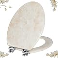 Angel Shield Marble Toilet Seat Durable Molded Wood with Quiet Close, Easy Clean, Quick-Release Hinges(Elongated, Beige Marble)