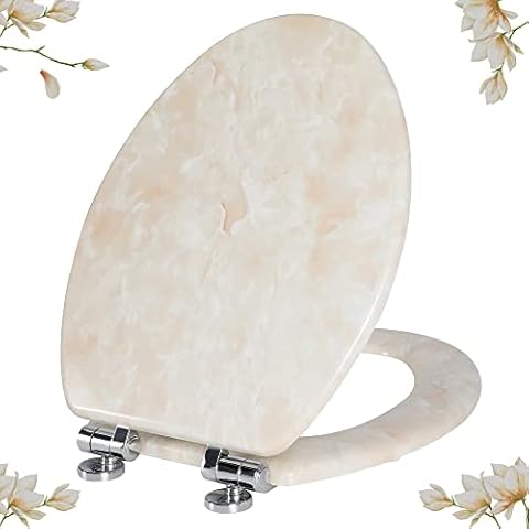 Angel Shield Elongated Beige Marble Toilet Seat Cover