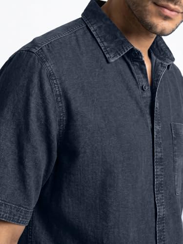 Image of Urbano Fashion Men's Oversized Fit Half Sleeve Washed Casual Denim Shirt