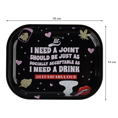 Image of LIT Metal Rolling Tray (Black 2 Edition) for Cigarette, Smoking Ash Bowl, Smoke Tray, Size 18x14cm (LITAF Accessories)