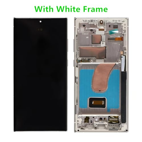 OLED for Samsung Galaxy S23 Ultra Screen Replacement S23ultra 5G S918U S918B/DS S918U1 S918W S918E LCD Display Touch Screen Digitizer Assembly Support Fingerprint and S-Pen (with White Frame+Tools)