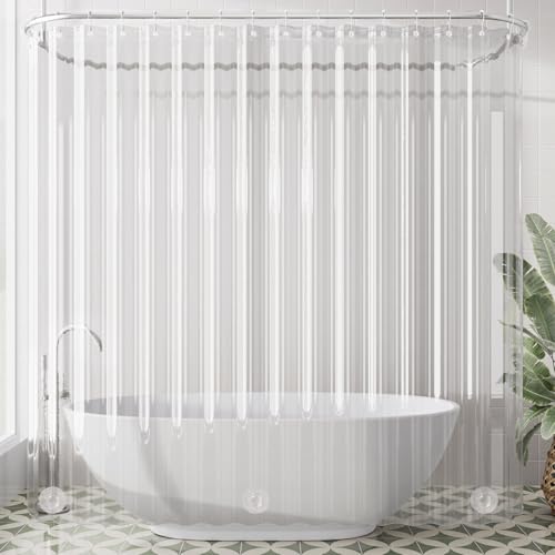 Image of AmazerBath Extra Wide Shower Curtain Clear 108 Inches Wide, Wrap Around Shower Curtain for Clawfoot Tub, Heavy Duty PEVA with 3 Weighted Stones and 18 Grommet Holes, 108x72 Inches