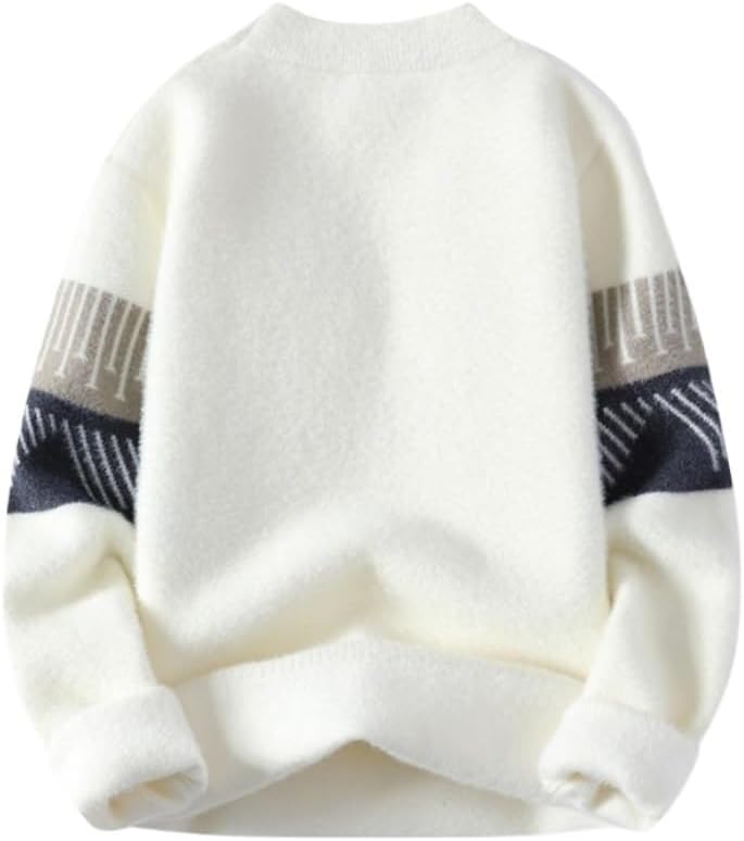 Sweater Men's Winter Striped Splicing Long Sleeved Knitted Round Neck Men Casual Sweaters