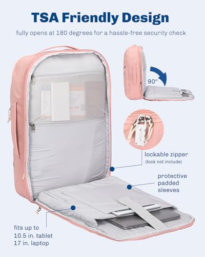 Image of Hynes Eagle Travel Backpack TSA Personal Item Bag Flight Approved Pink