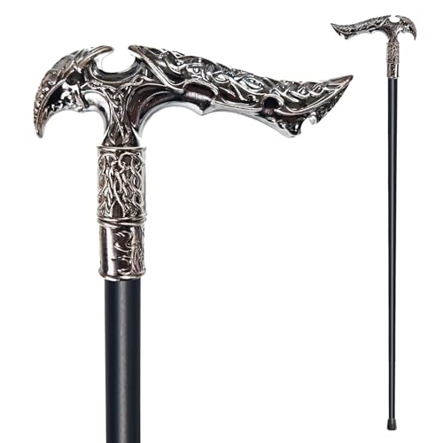 YIVIYAR Walking Cane for Men & Women & Seniors - 36.5 Inch Heavy Duty 500+ lbs Capacity Ergonomic Handle Ornate & Decorative Elegant Matte Black & Silver Metal Cane with Goth & Gothic Aesthetic