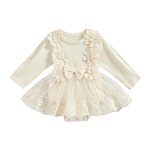 Image of Infant Newborn Baby Girl Ruffle Sleeve Dress Romper 2Pcs Tulle Bodysuit Headband Set Christmas Halloween Clothes