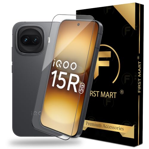 Image of FIRST MART Tempered Glass for iQOO 15R, 9H Full-Glue Screen Protector, 3D Edge-to-Edge, HD Clear, Oleophobic, Case-Friendly, Black, Pack of 1