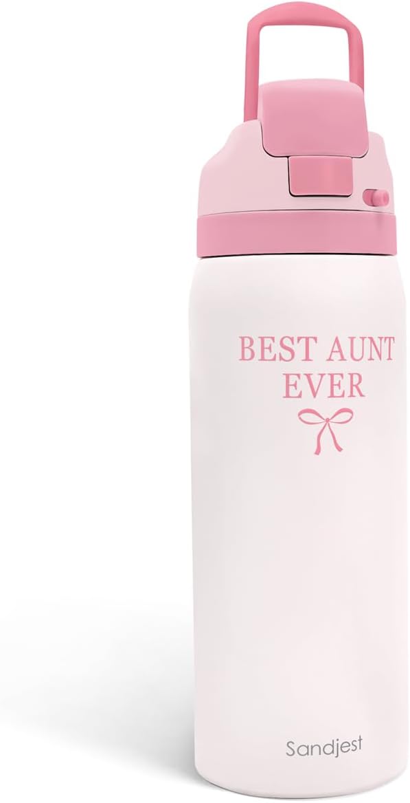 Aunt Insulated Stainless Steel Water Bottle with Straw for Sports and Travel, Best Aunt Ever, 32oz, Gifts for Women Mother's Day Birthday Christmas