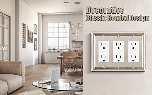 Image of Henne Bery Sunken Pearls Heavy Duty Decorative Wall Plate Switch Plate Outlet Cover (Triple Decorator, Satin Nickel)