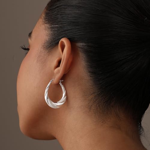 LeCalla 925 Sterling Silver Shrimp Classic Diamond-Cut Light-Weight Hoop Earrings for Women3