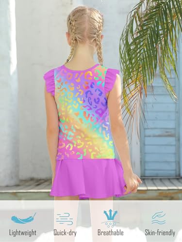 Image of Girls Swimsuit 2 Piece Ruffle Bathing Suit UPF 50+ Tankini Swimsuit Skirt with Lining Size 3-10