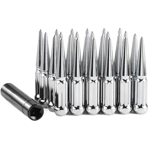 GAsupply 14x1.5 Spike Lug Nuts, Closed End Bulge Acorn Spiked Spline Lug Nuts Chrome 4.4" Tall Cone/Conical Seat, Set of 24+1 Key Cover