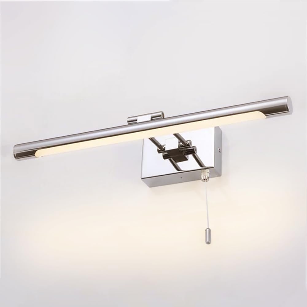 Lampada da parete cromata per trucco moderno, apparecchio di illuminazione per bagno sopra lo specchio, lampada frontale a specchio a LED con interruttore a catena, accensione/spegnimento rego
