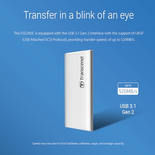 Image of Transcend Information 120GB Portable SSD TLC USB 3.1 Gen 2, Silver (TS120GESD240C)