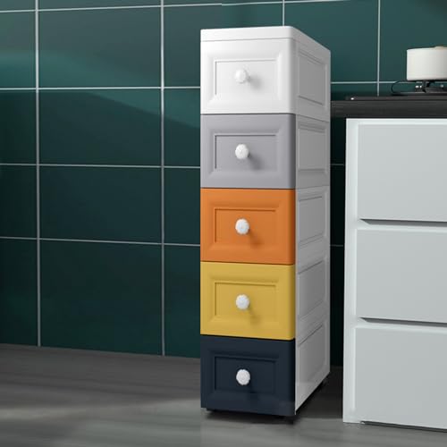 隙間収納 キッチン 収納ボックス 収納ケース 引き出し 幅25cm プラスチック製 防水 防塵 プーリー付き 移動が容易 組み立てが簡単 調味料収納 小物収納 5段,Multi colored,18