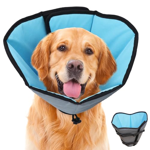 Image of Soft Dog Cone Collar After Surgery: Long Alternative Comfortable Comfy Fabric Recovery Shame Elizabethan Stop Licking Small Medium Large Dogs (Blue, 2XL)