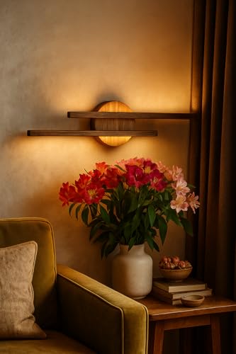 Image of Artica Wooden Wall Lamp - Sheesham Wood LED Wall Sconce Light, Up & Down Bedside Wall Lamp for Bedroom, Living Room & Home Decor